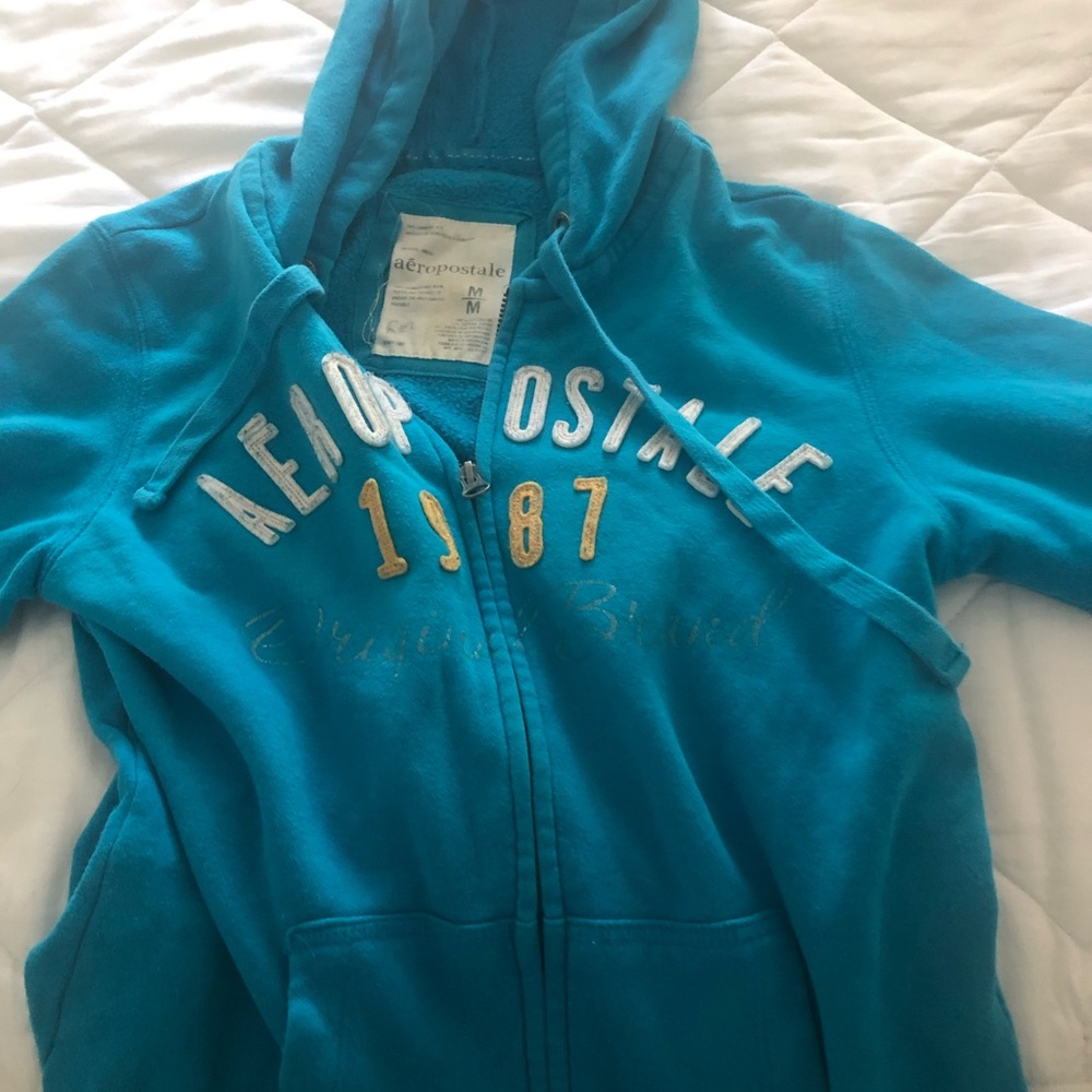 Aeropostale Vintage Teal Hooded Zip Jacket